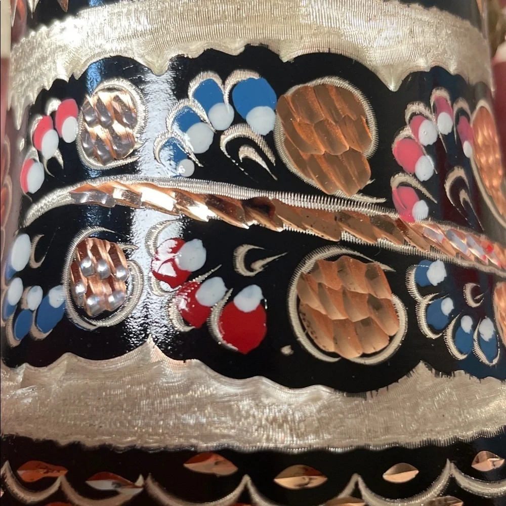Turkish Handmade Multicolor Design Coffee Pot with Wood Handle